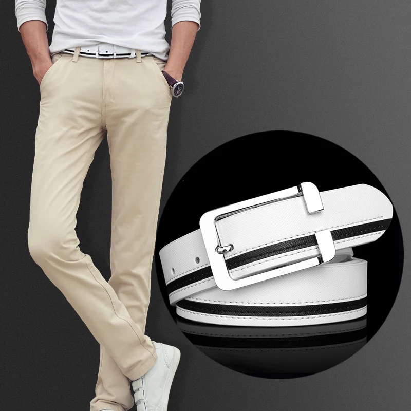 High Quality Men's Belt Trouser Belt Cowhide Designer Luxury Belt Men's Casual Belt Leather Pin Buckle White Ceinture Hommer