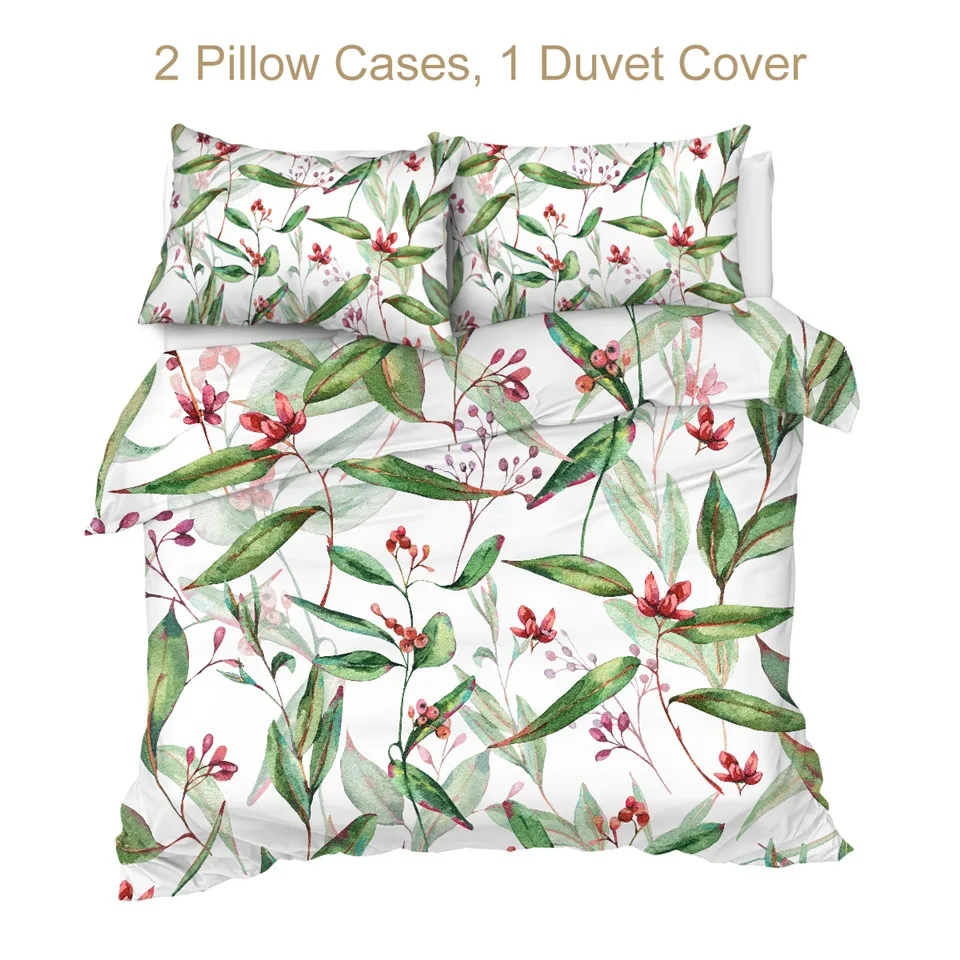 BeddingOutlet зеленая фотография пододеяльник с листьями растений цветущий эвкалипт