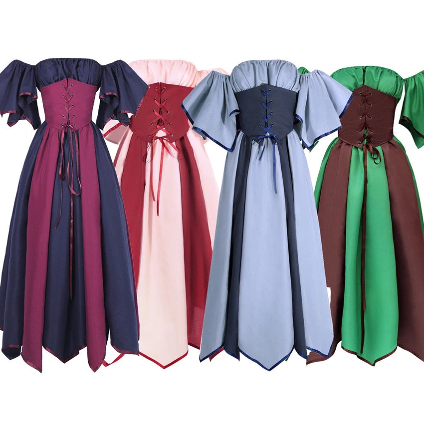 

Medieval Dress for Women Noble Party Shoulder Off Halloween Costume for Women Disguise Vestidos Cosplay Renaissance Long Robe