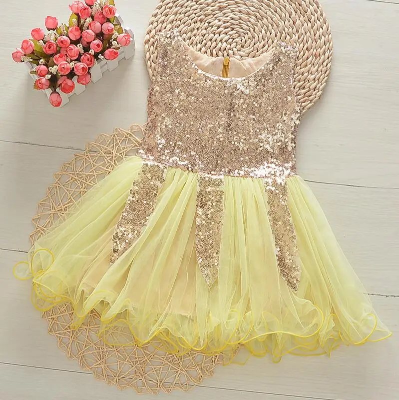 Летнее платье для девочек модное принцессы с блестками вечерние сетчатые платья