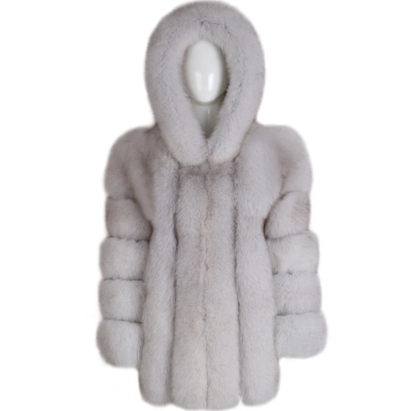 Женское пальто с капюшоном из натурального меха | Женская одежда