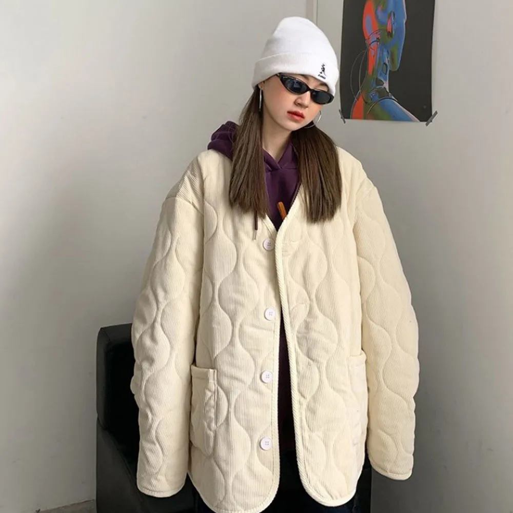 Женские однотонные короткие парки в стиле Харадзюку вельветовое зимнее пальто