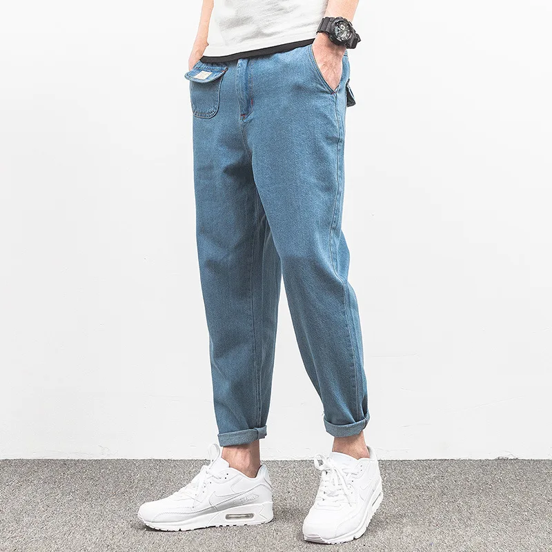 

Hot 2021 Autumn summer street fashion Hong Kong style retro Denim Harajuku casual men Flying rat harem loose teenager jeans men