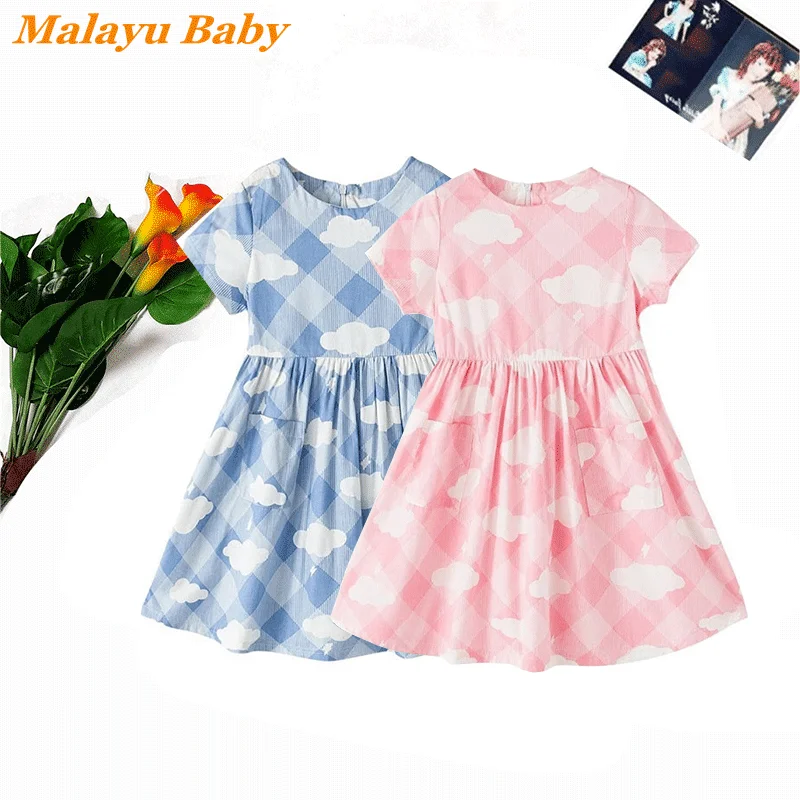 Malayu/платье для маленьких девочек летнее Хлопковое платье в клетку с рисунком