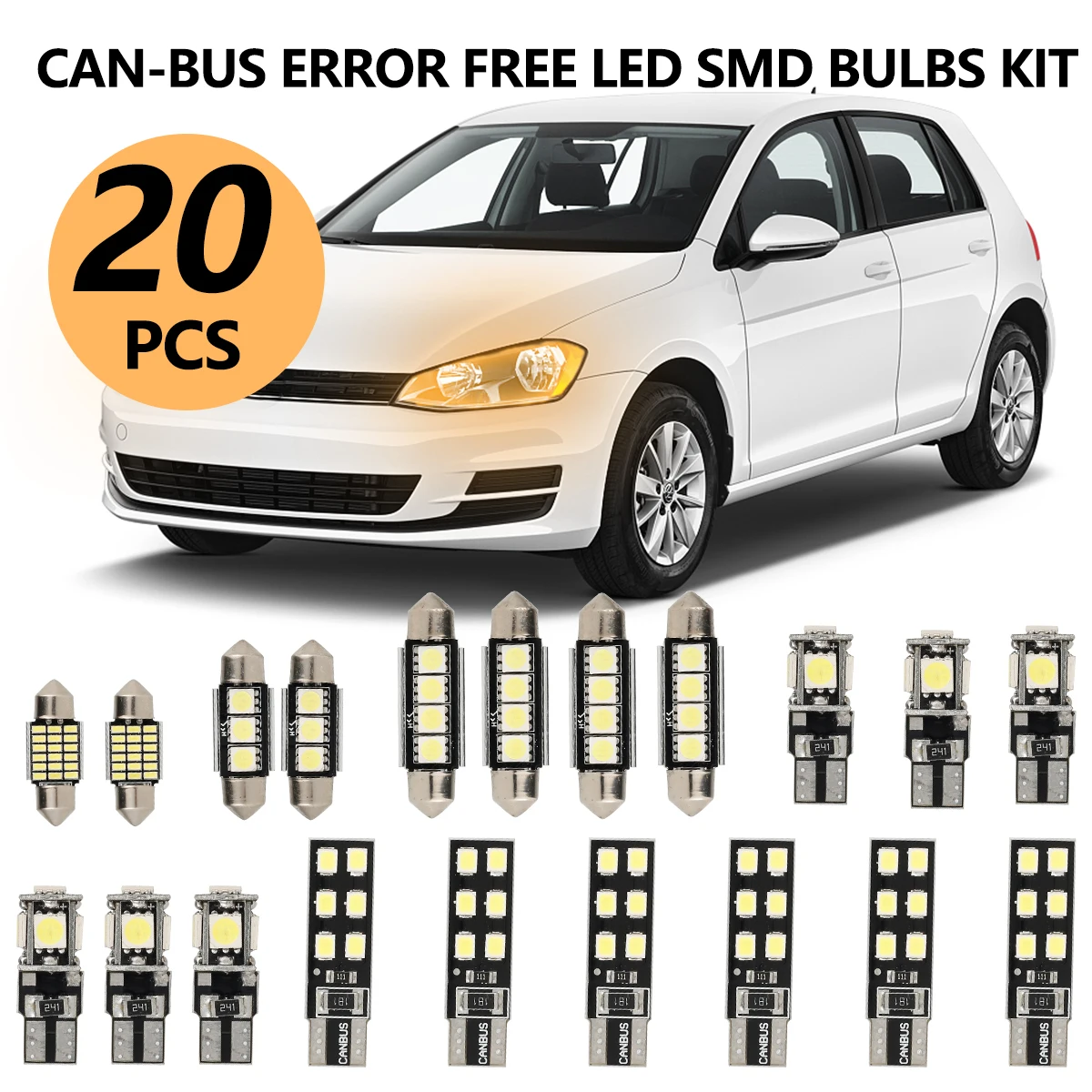 

20Pcs Led Bulbs T10 W5W Led Bulbs Error Free LED SMD Bulbs Kit 6500K Xenon White Bulbs Spare Parts 123LM for Car Interior Dome