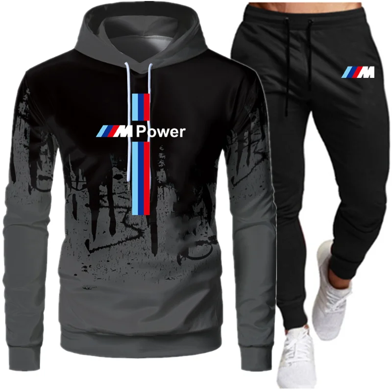 

Spring Men's Hooded Sweater Set BWW Track Suit Sweatshirt Sweater Hoodie + Sweatpants Jogging Men's Pullover Casual Shirt