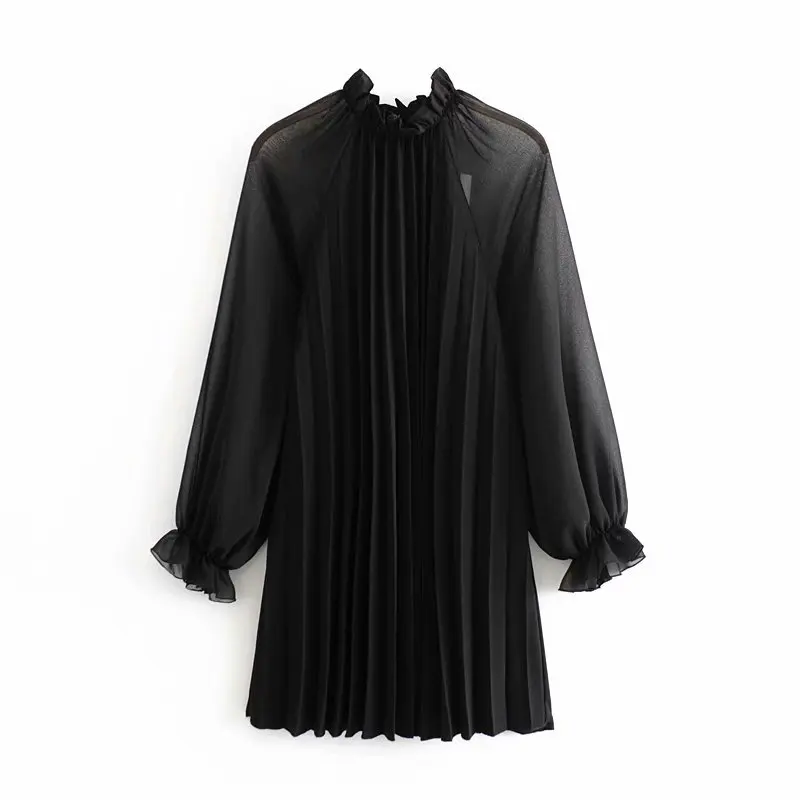 Весна 2020 новое Плиссированное черное шифоновое мини платье корейское с