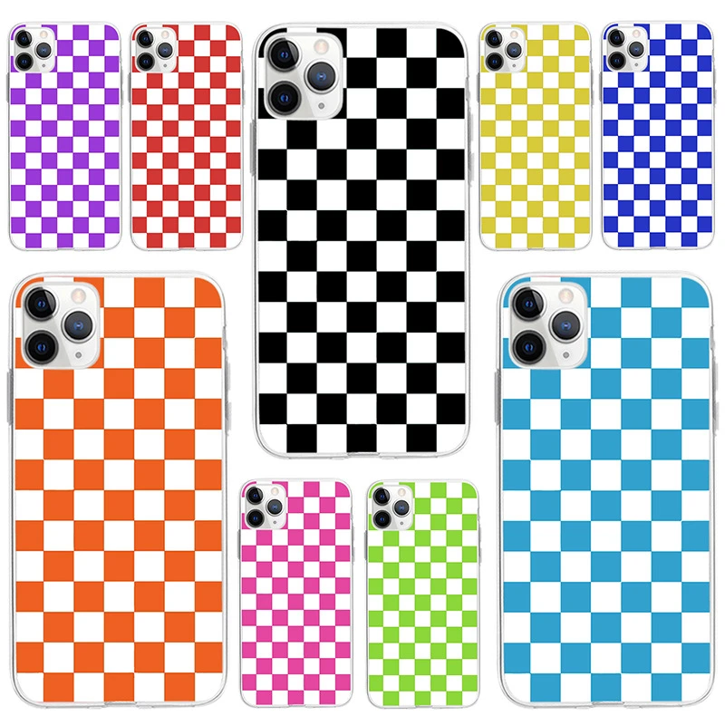 

Чехол в шахматную клетку для iPhone12 Mini 12 11 Pro Max XS XR X 6 6s 7 8 Plus SE 2020, ТПУ мягкий чехол
