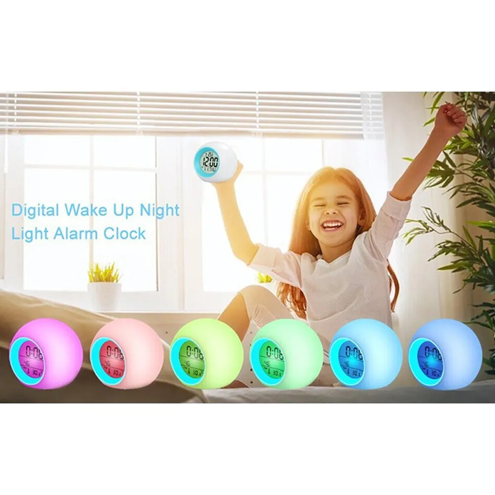 Multi-functional 7 Colors Changing LED Table Alarm Clock Drop shipping