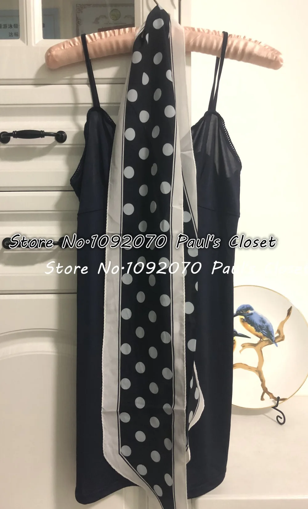 Women High collar Midnignt Dot Spot Print Silk Mini Dress