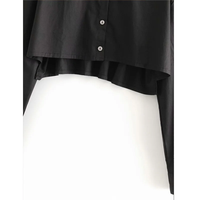 

Lapel Long Sleeve Single Breasted Short Loose Loose Women's Shirt Black Minimalistic Sexy Chic Female Tops