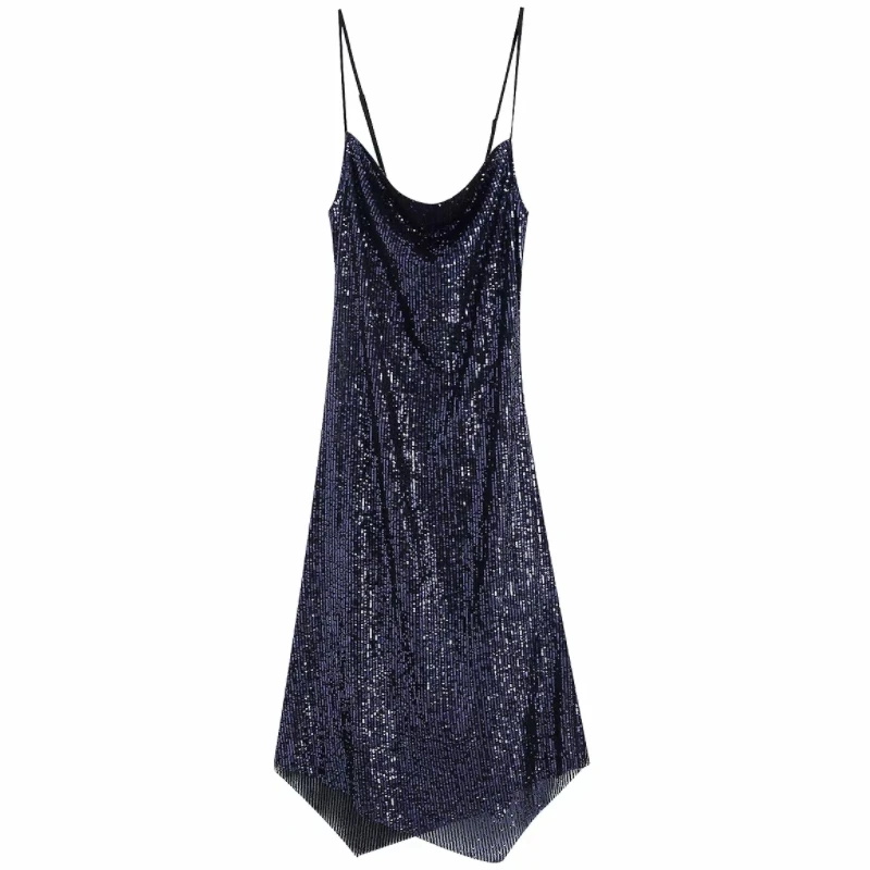 Женское платье средней длины с v образным вырезом блестками без рукавов открытой