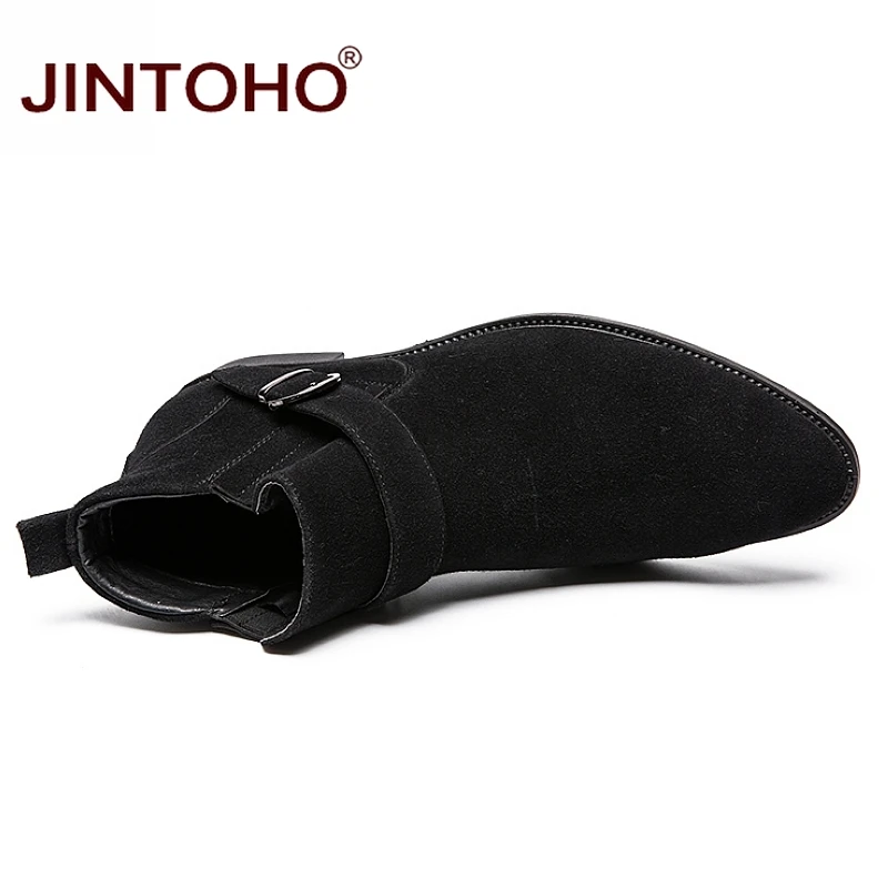 JINTOHO/мужские ботильоны из коровьей замши; модная мужская Рабочая обувь с острым носком; зимние мужские ботинки; повседневные мужские ботинки; недорогие мужские ботинки