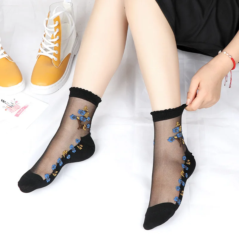 

Sexy fishnet Women Lace Ruffle Soft Comfy Sheer Silk Elastic Mesh Knit Frill Trim Transparent Ankle funny socks 1pair=2pcs 2305