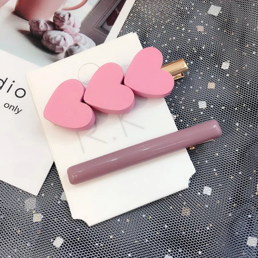 Корейские заколки из дерева в форме сердца в стиле осени для девочек и женщин, модные аксессуары оптом.