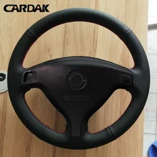 CARDAK Hand-Stitched Black Artificial Leather Car Steering Wheel Covers Wrap for Buick Sail Opel Astra G H 1998-2007