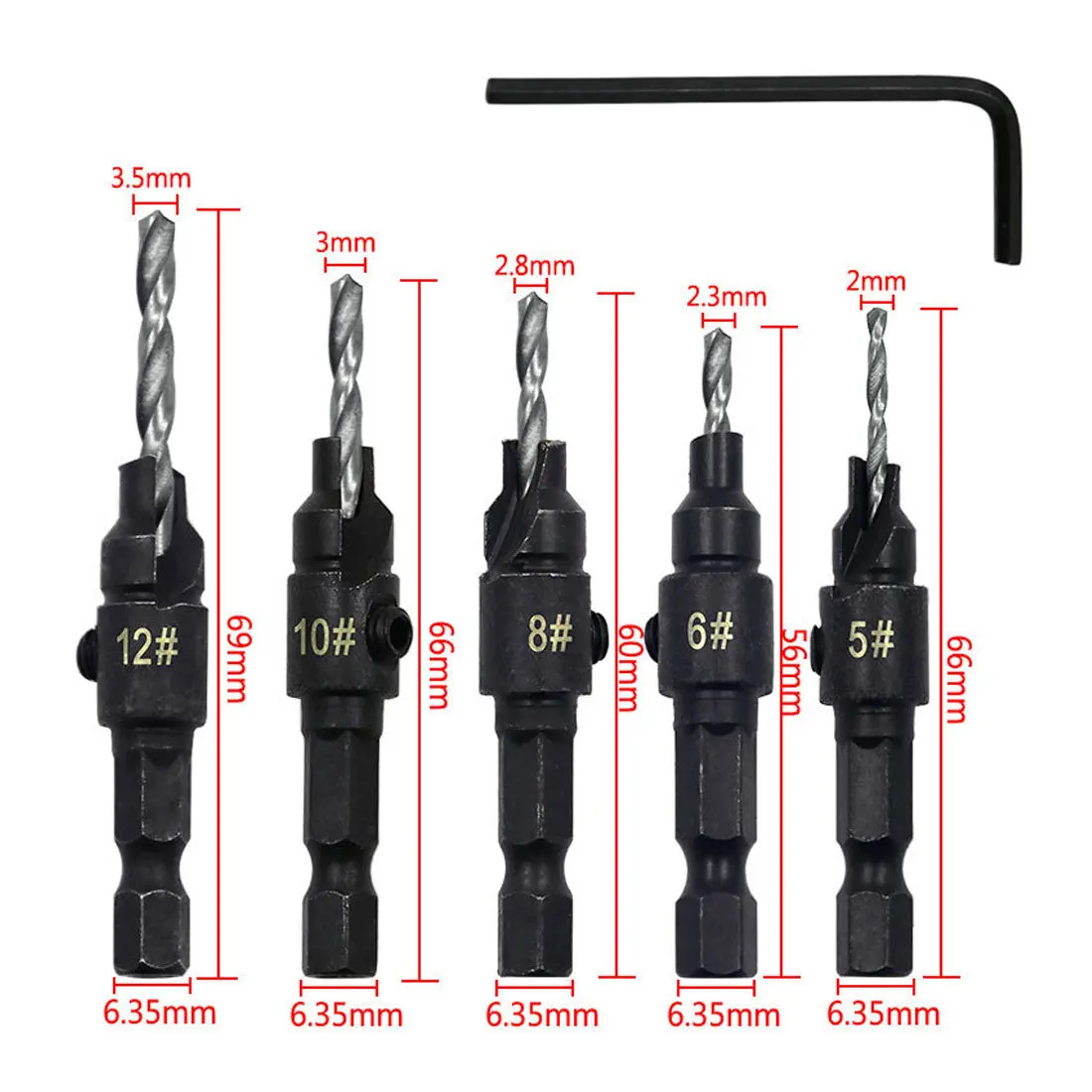 

фрезы по дереву #5, #6 #8 #10 #12 шестигранный хвостовик быстрой смены деревообрабатывающий зенковки сверло набор винт для столярных работ Ример ...