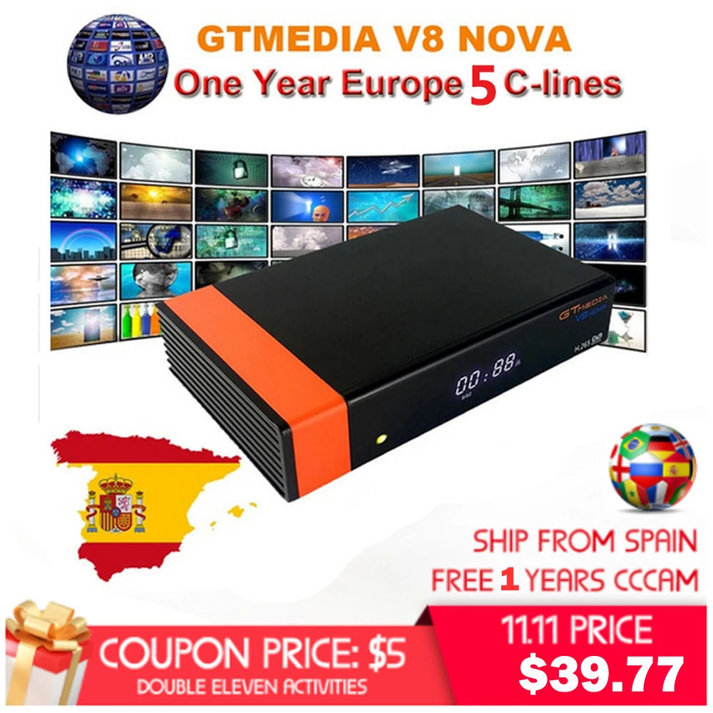 GTMedia V8 NOVA 1080P DVB-S2 спутниковый ресивер 1 год Европа Cccam 5 линия же Freesat V9 Супер Обновление от Freesat V8 супер
