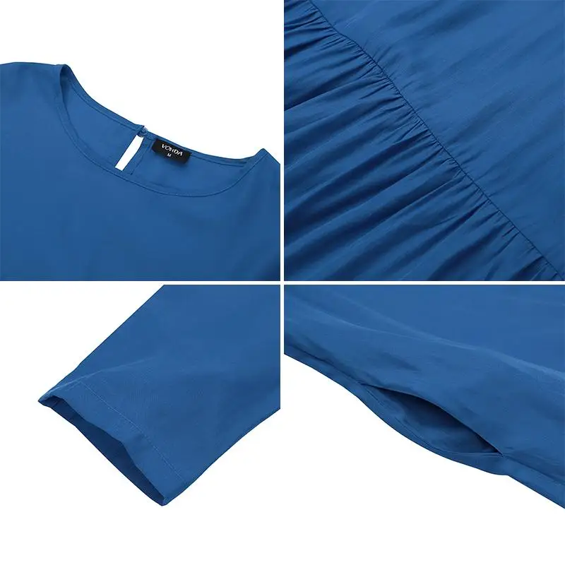 

2021 VONDA Elegant Autumn Maxi Dress Women's Solid Sundress Casual Long Sleeve Beach Vestidos Female Robe Ruffle Maxi Dress 5XL