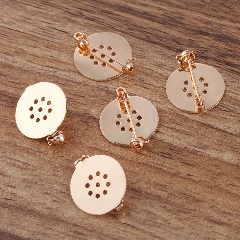 10 шт./лот 17 мм круглая медная брошь булавки Безель кабошон основа с бисером