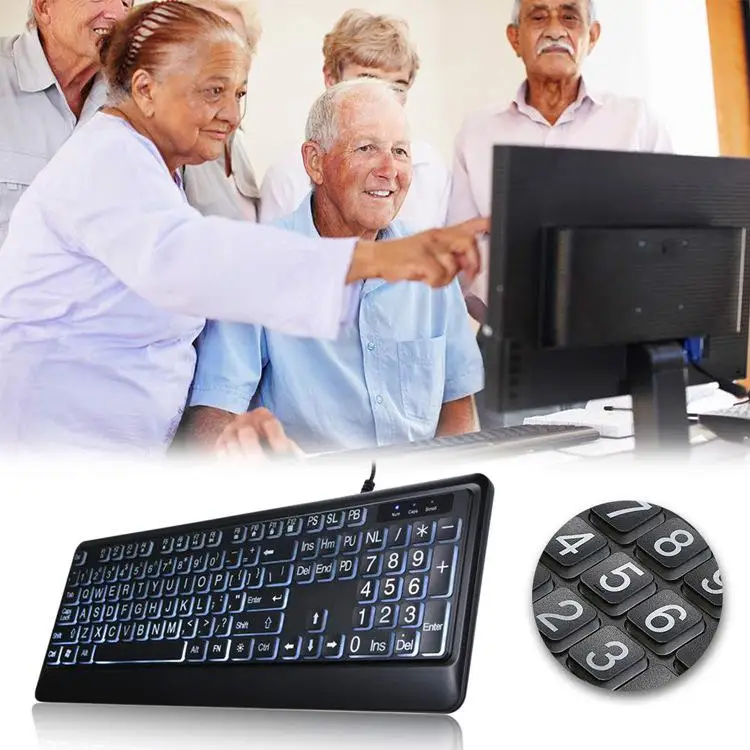 Illuminated Keyboard Large Print Backlit Wired Computer for Old Man | Компьютеры и офис