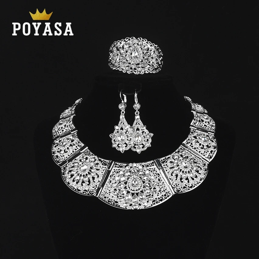 Роскошный комплект свадебных украшений ожерелье с разноцветными кристаллами