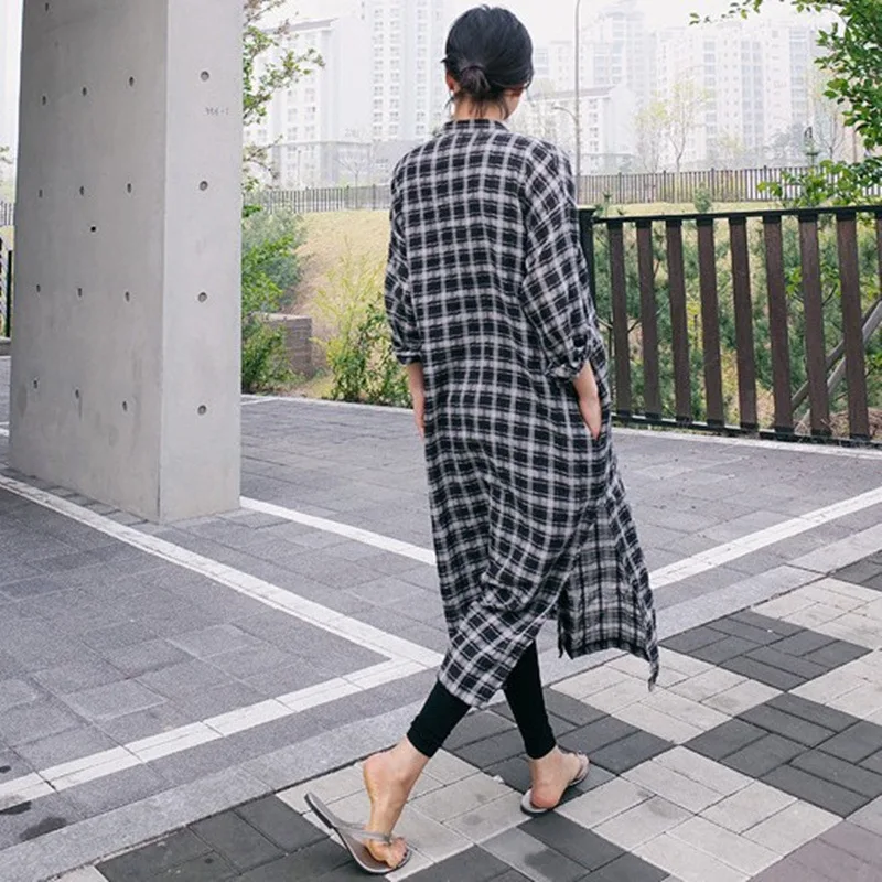 Женские Длинные Топы и блузки в клетку Johnature Свободные повседневные кардиганы с