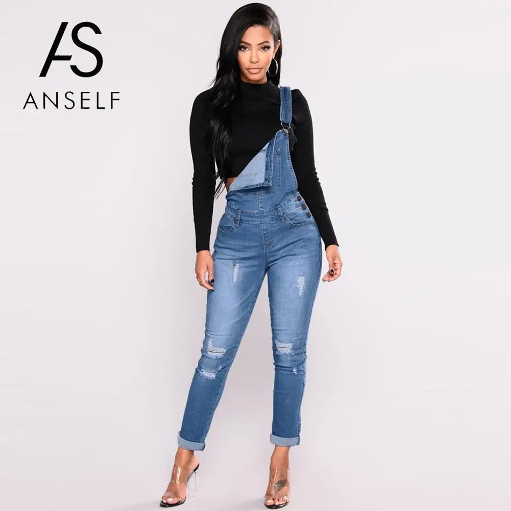 Модные женские джинсовые брюки в Корейском стиле комбинезоны рваные Стрейчевые