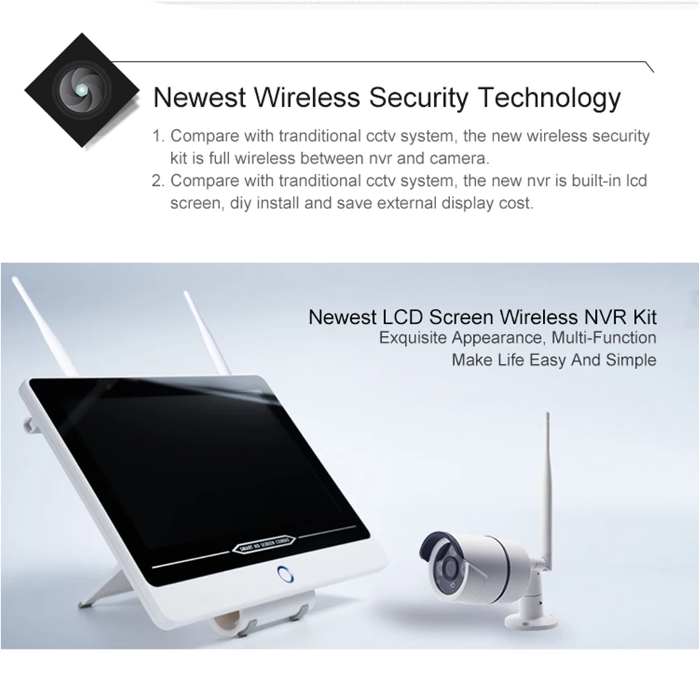 

All in one 10.1" Monitor Wireless Security Camera System 4pcs 1080P HD Camera,Free APP remote view detection alert 1TB HDD