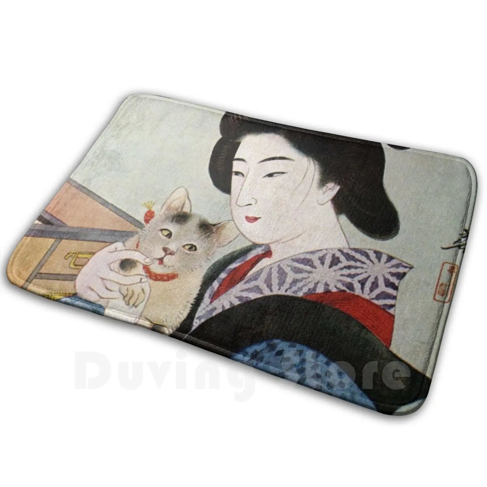 

Мягкий Нескользящий Коврик A Geisha And Her Cat, коврик, подушка, японская кошка гейши, кимоно для женщин, Винтажное путешествие