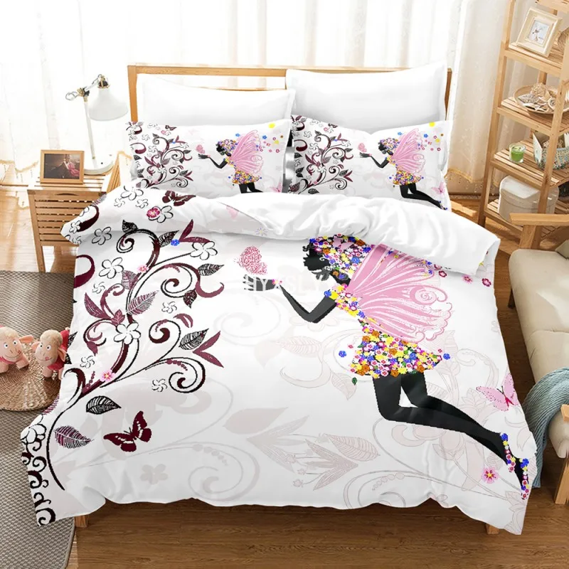 Комплект постельного белья с фиолетовыми бабочками и цветами фантастический