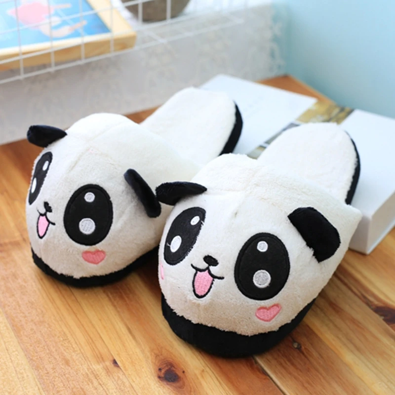 

Winter Luxury Warm Fur Women's Slippers Comfortable And Soft Cotton Shoes Cute Cartoon Panda Indoor Couples Slippers
