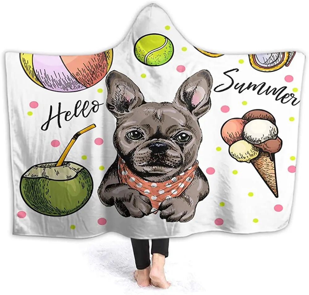 Фланелевое Одеяло с капюшоном в виде французского бульдога | Дом и сад