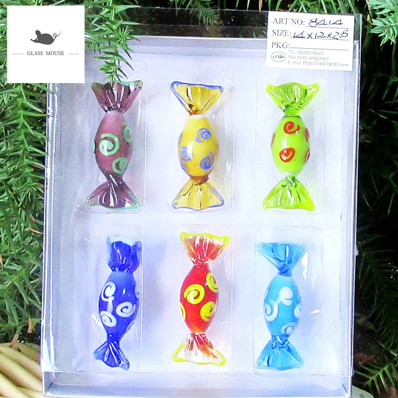 

6Pcs/Set HOT Glass Colorful Vintage Murano Sweets Candy Figurines Crafts Kids Gifts Wedding Christmas Party Decorations Ornament