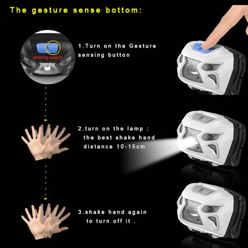 sensor motion Headlamp 3 modes rechargeable Mini smart Head flashlight Lamp Torch Lantern With USB charging Charger fishing | Лампы и