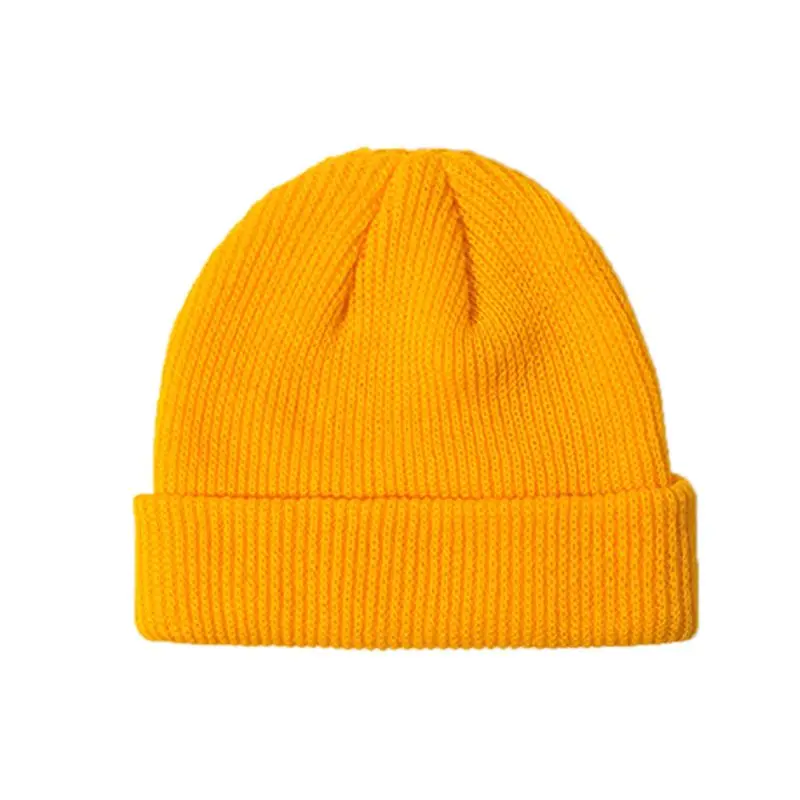 

Women Unisex Winter Ribbed Knitted Cuffed Short Melon Cap Solid Color Skullcap Baggy Retro Ski Fisherman Docker Beanie Hat 6
