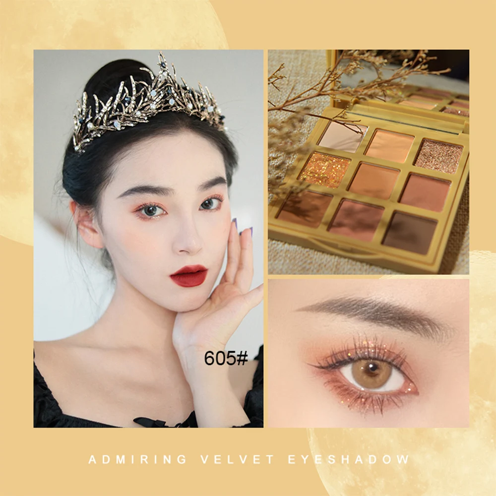 

New 9 Color Eyeshadow Palette Pressed Matte Glitter Diamond Shimmer Waterproof Long-lasting Eyeshadow Pigment Nude Shiny Makeup