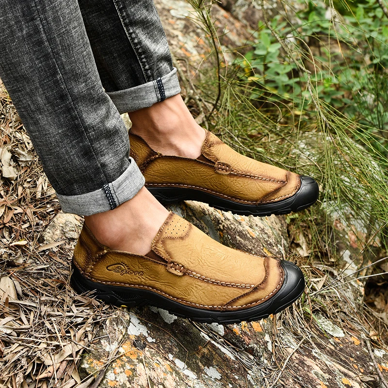 

Men Shoes Genuine Leather Male Flats Lace-up handmade sewing Casual Shoes breathable High Quality Outdoor Sneakers