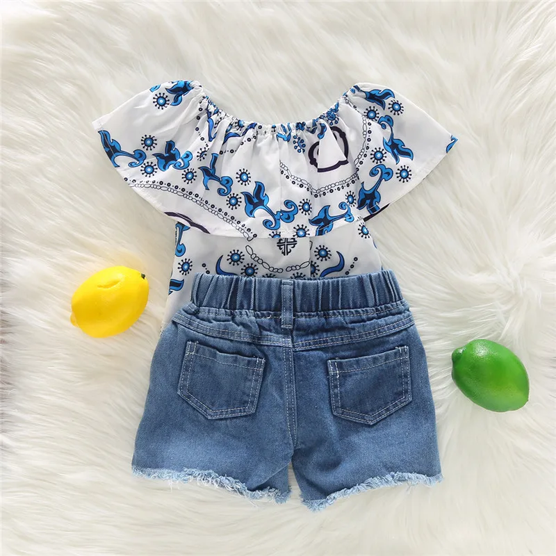 1-4T toddler clothes for baby girl clothing flower printed sets 2019 infants summer 2 pieces outfit |