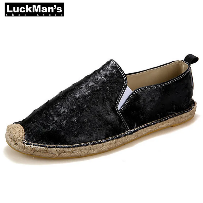 

Spring Autumn Moccasins Men Loafers Ostrich Leather Brand Men Shoes Casual Espadrilles Shoes Men Black Orange White Unisex