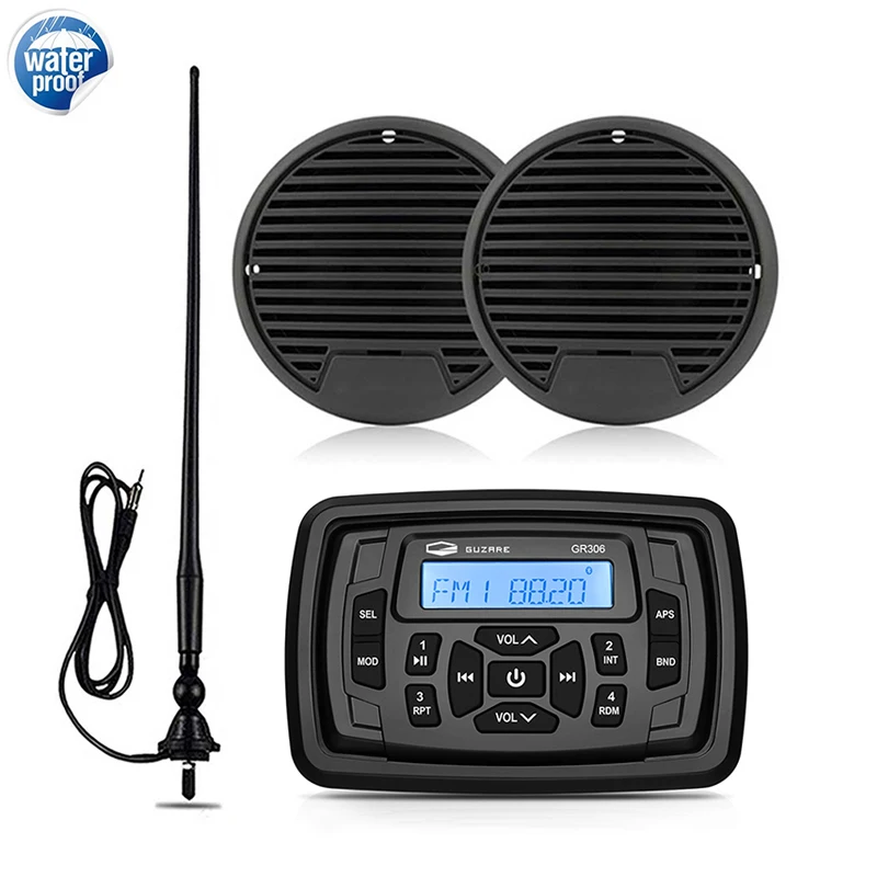 

Морской Радио Стерео Bluetooth аудио приемник Автомобильный MP3-плеер + 3 дюймов Водонепроницаемый Динамик + FM AM Антенна для RV ATV Yacht мотоцикла