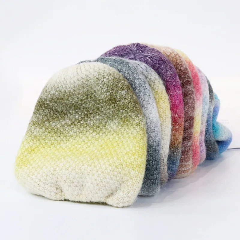 

Beanie Chapeau Female Bonnet Winter New Warm Hat Gradient Color Hat Outdoor Casual Tie-Dyed Acrylic Yarn Knitted Hat