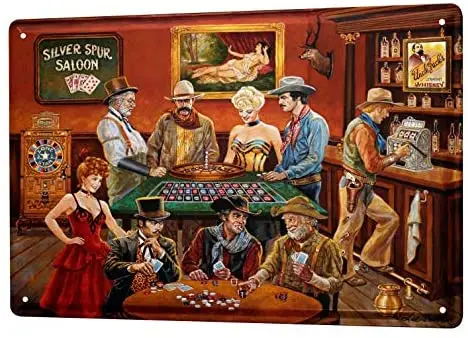 

Nostalgic Signboard Metal Plate Decoration Signboard Home Decoration Bar Retro Western Style Hair Salon Poker Roulette 8X12 Inch