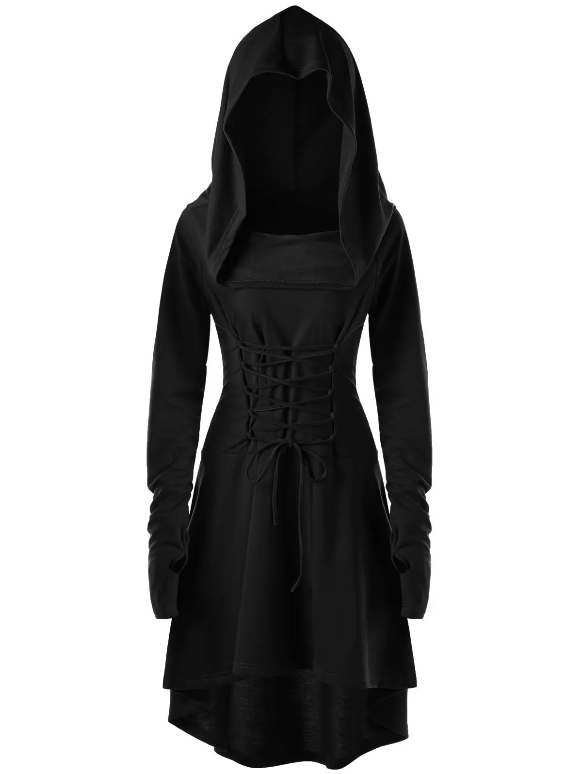 

Womens Renaissance Costumes Hooded Robe Lace Up Vintage Pullover High Low Long Hoodie Dress Cloak