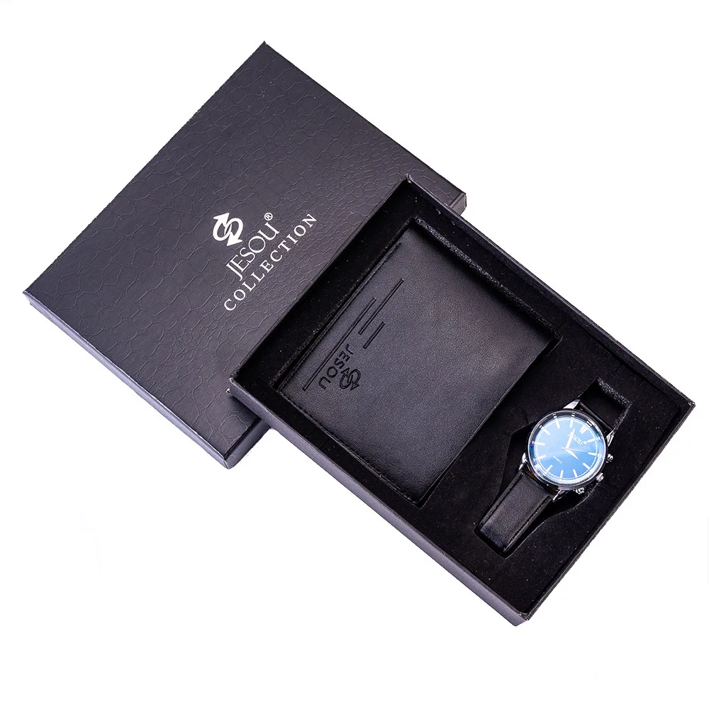 Мужской подарочный набор изысканная упаковка часы + кошелек хит продаж