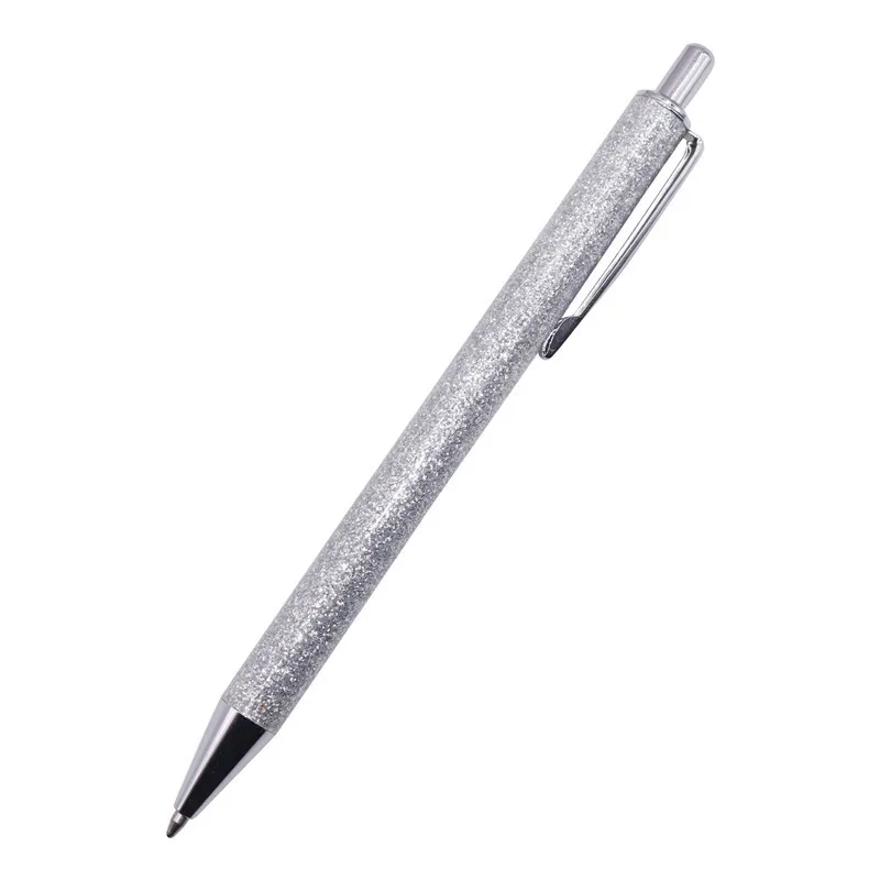 Silver 1 pcs Ballpoint pen Boutique 1.0mm Glitter sequin crystal pen Three colors optional Student stationery office Writing pen - Color: Silver