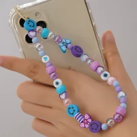 bohemian blue beads mobile phone lanyard butterfly woven anti lost plastic cell phone chains holder female