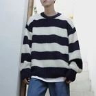 Мужской свитер в полоску, повседневный свободный трикотажный пуловер в Корейском стиле, Осень-зима, 2021