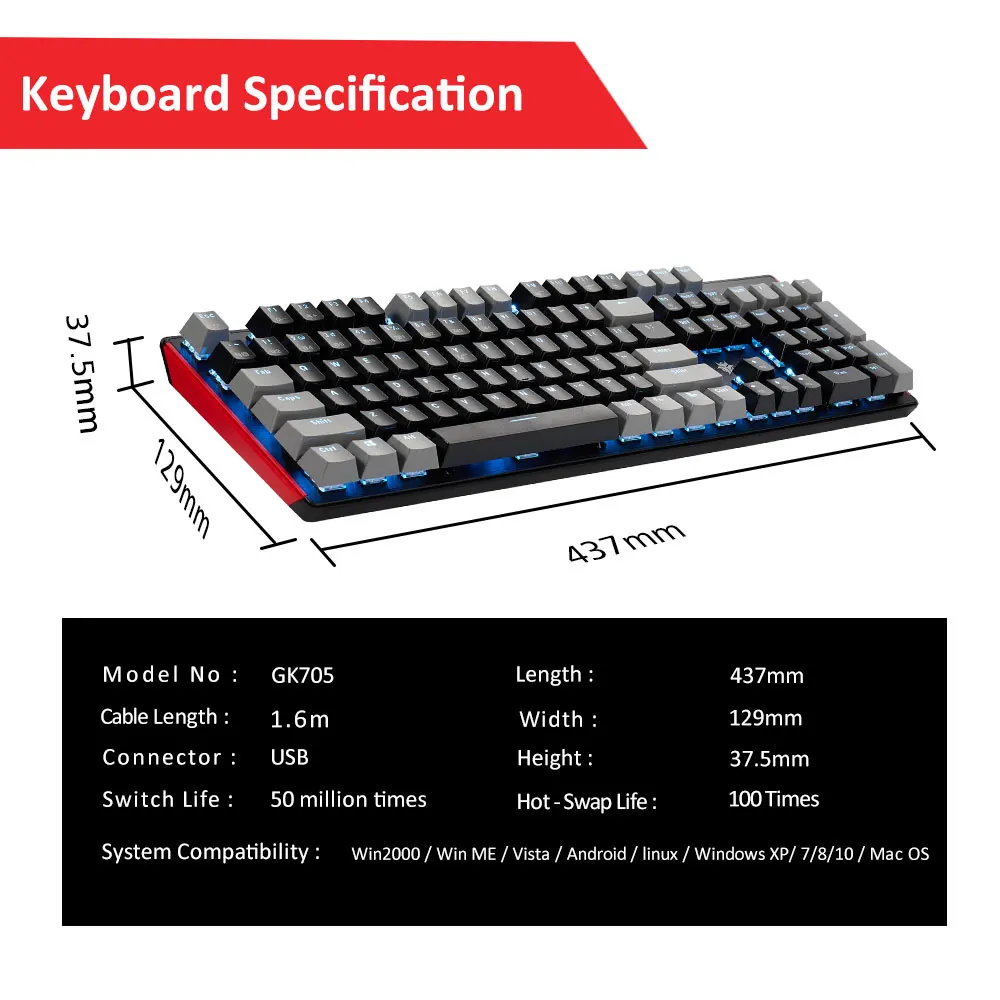 hexgears gk705 hot swappable brown kailh box switch gaming mechanical keyboard 104 keys professional gamers keyboard black gray free global shipping