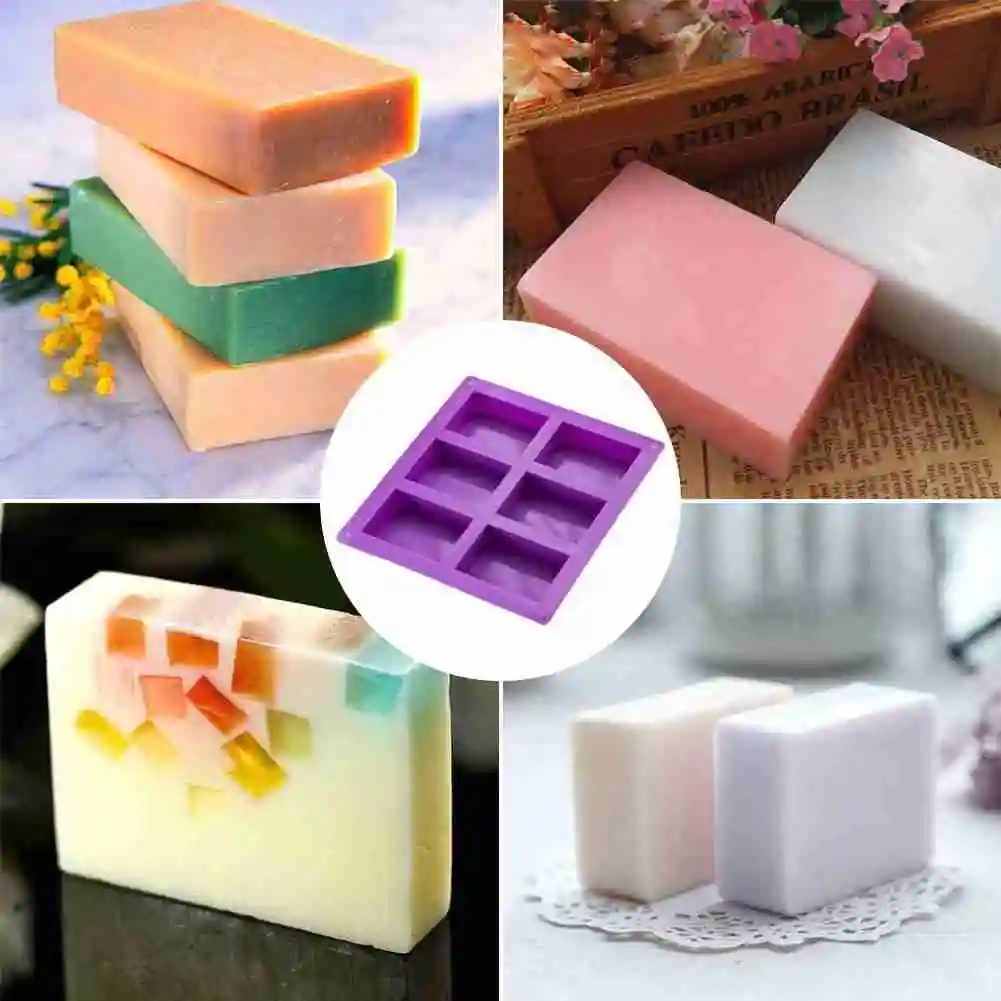

New 6-Cavity Rectangle Soap Mold Silicone Craft DIY Making Homemade Cake Mould 3D Plain Soap Mold Form Tray Baking Tool